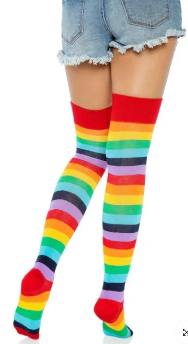 Cherry Rainbow Thigh High Socks- O/S