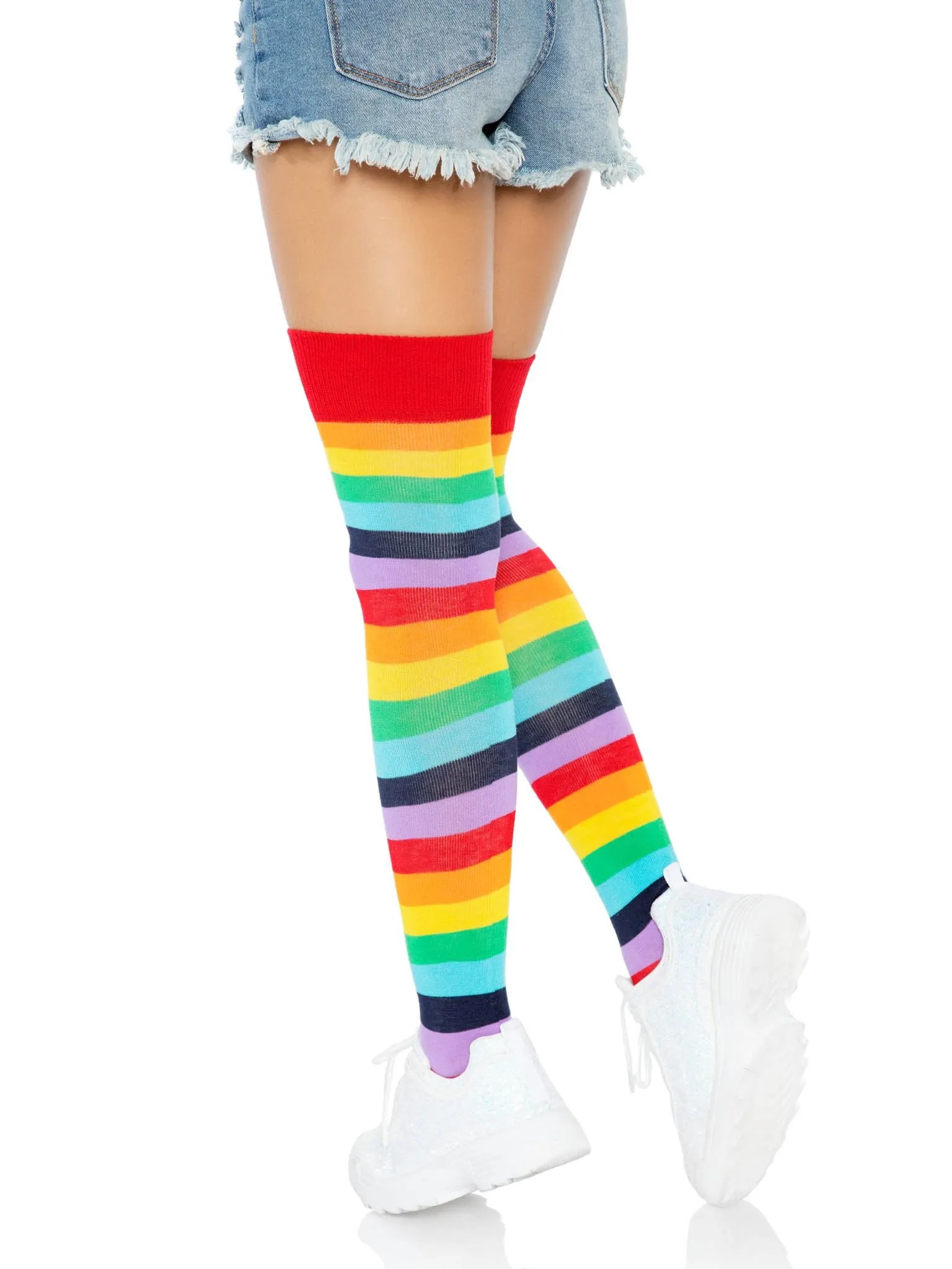 Cherry Rainbow Thigh High Socks