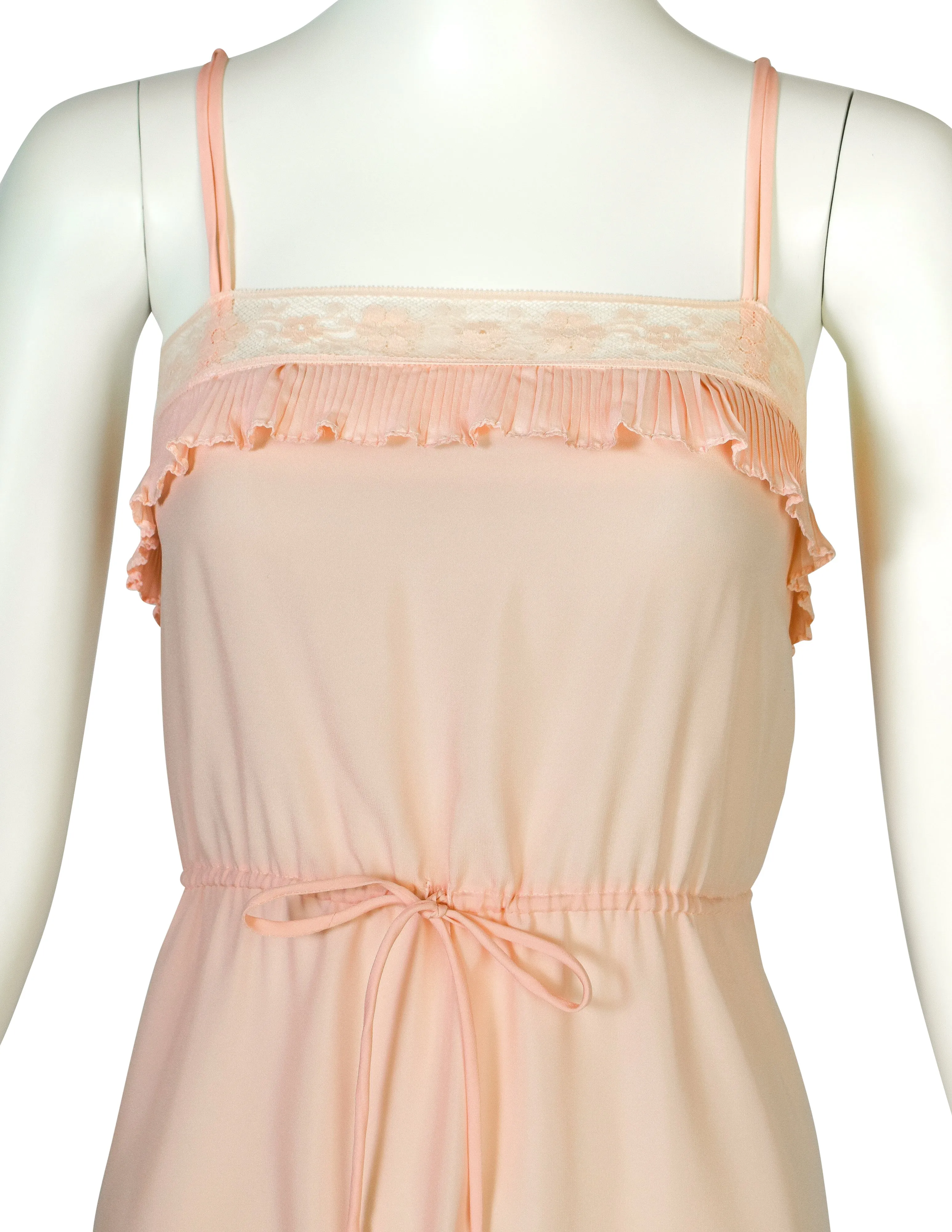 Chloe Vintage 1970s Baby Pink Slip Dress and Duster Robe Peignoir Ensemble Set