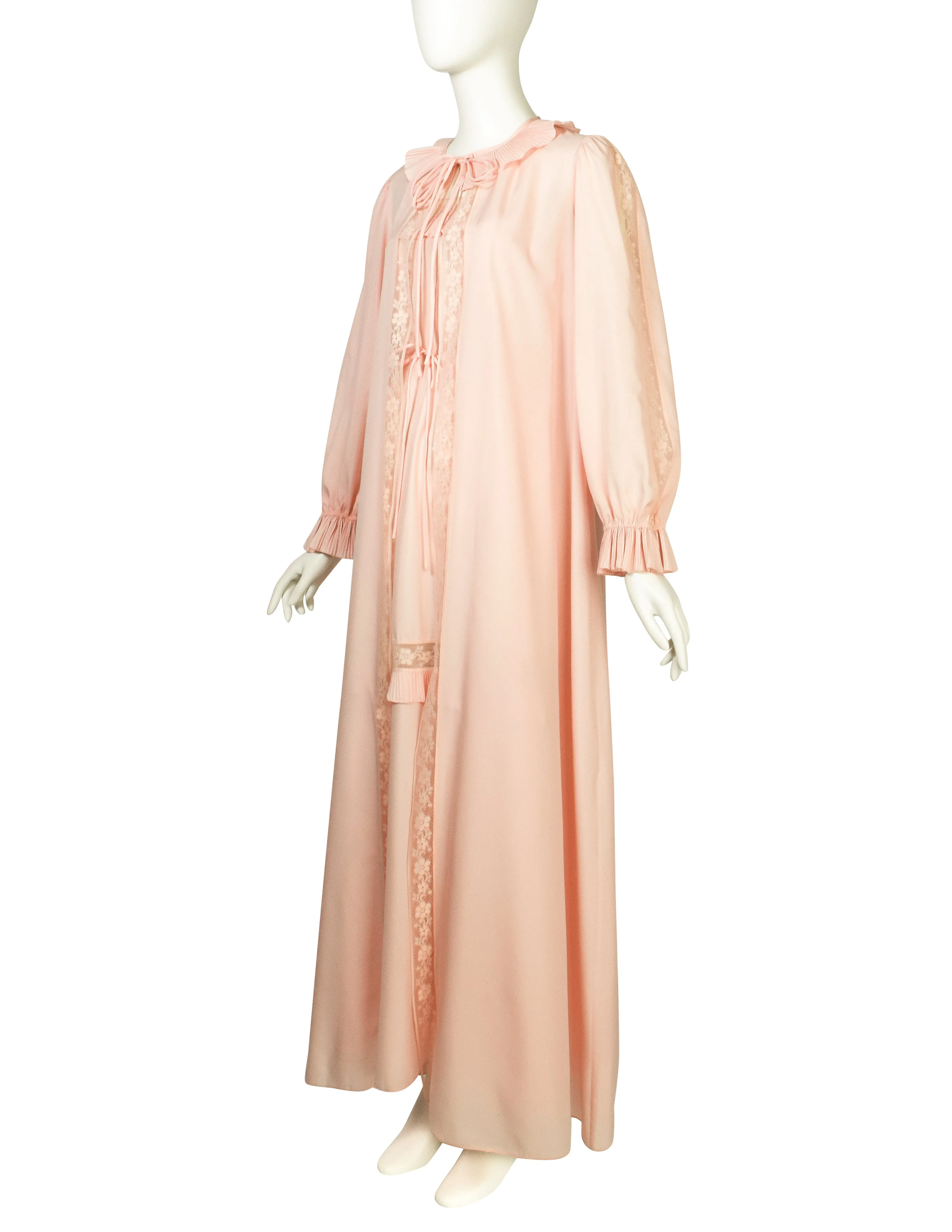 Chloe Vintage 1970s Baby Pink Slip Dress and Duster Robe Peignoir Ensemble Set