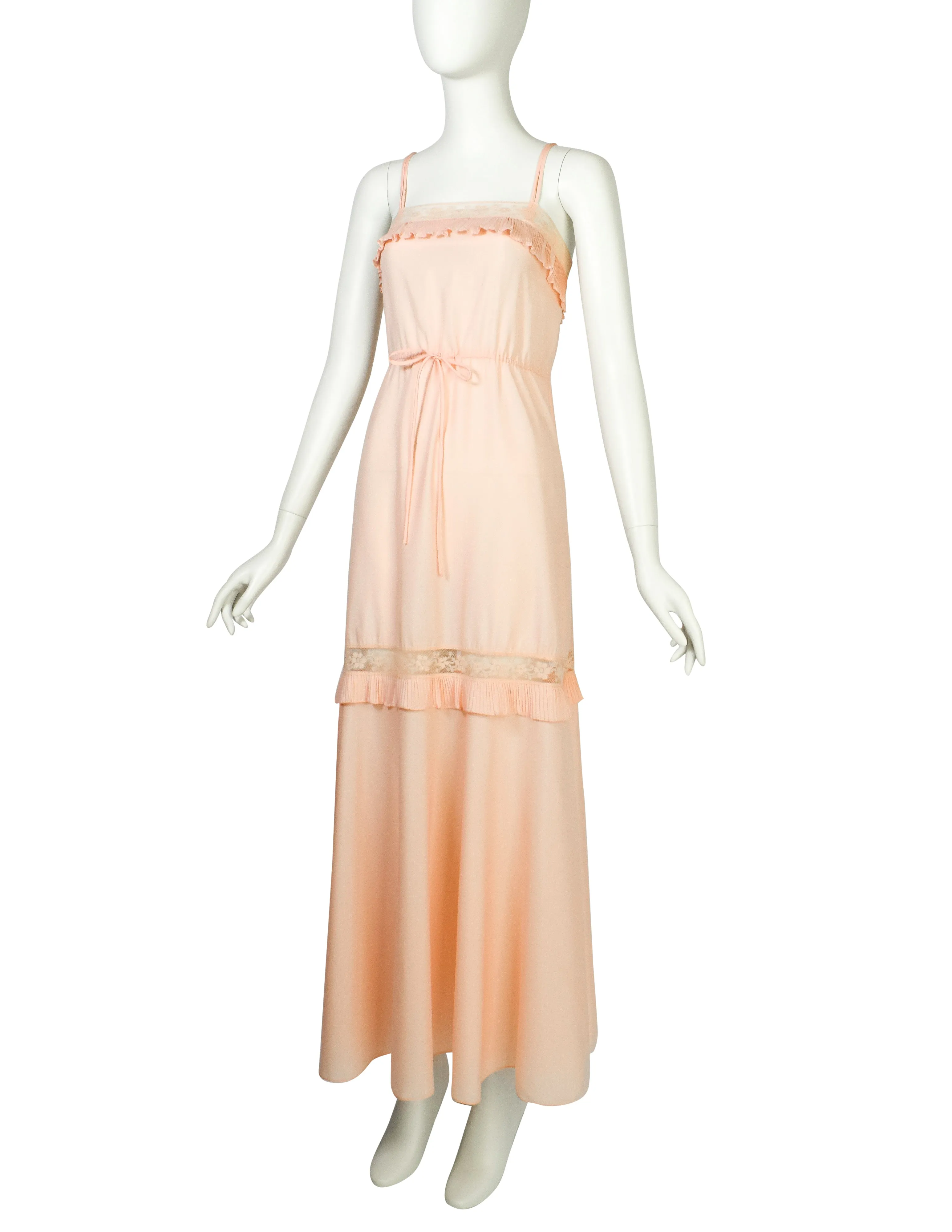 Chloe Vintage 1970s Baby Pink Slip Dress and Duster Robe Peignoir Ensemble Set