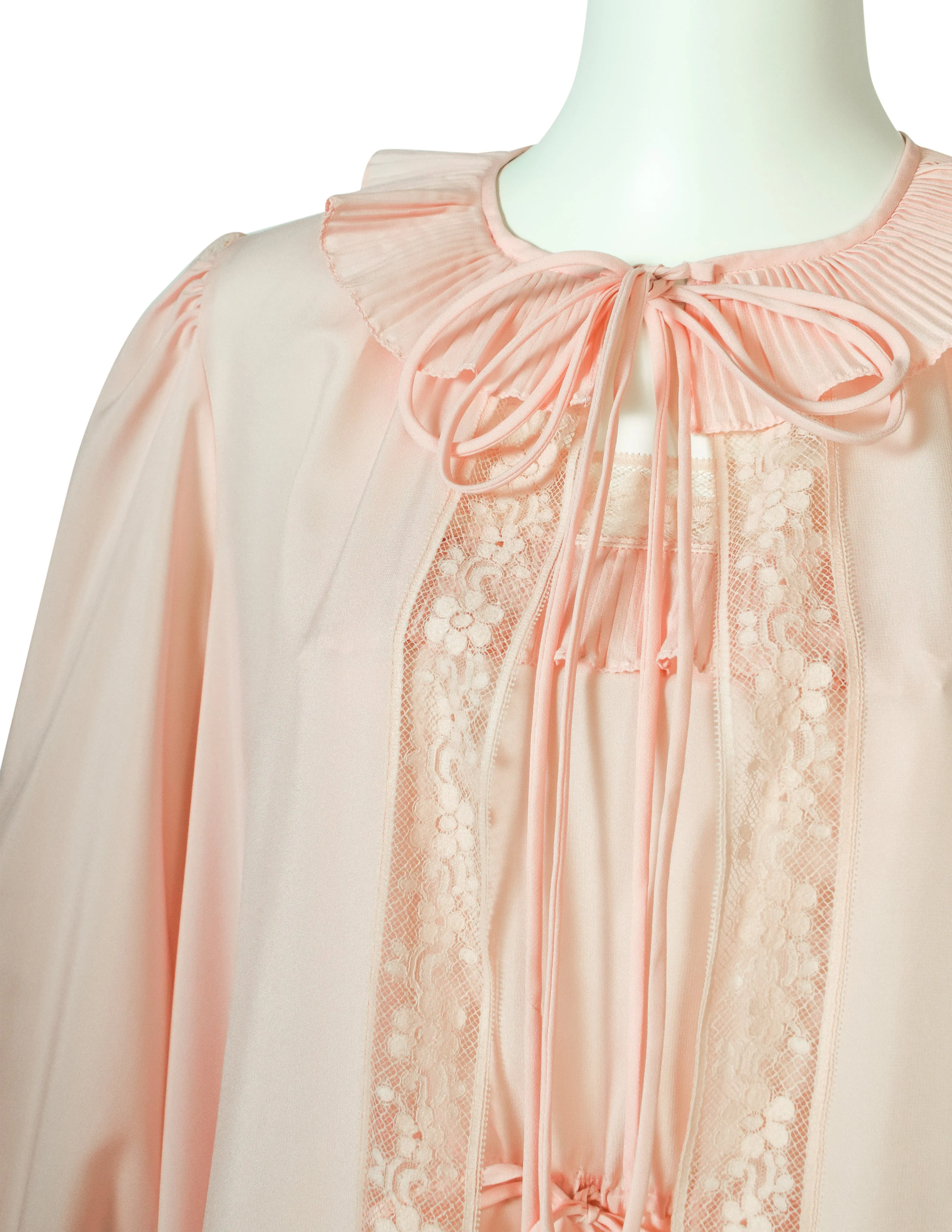 Chloe Vintage 1970s Baby Pink Slip Dress and Duster Robe Peignoir Ensemble Set