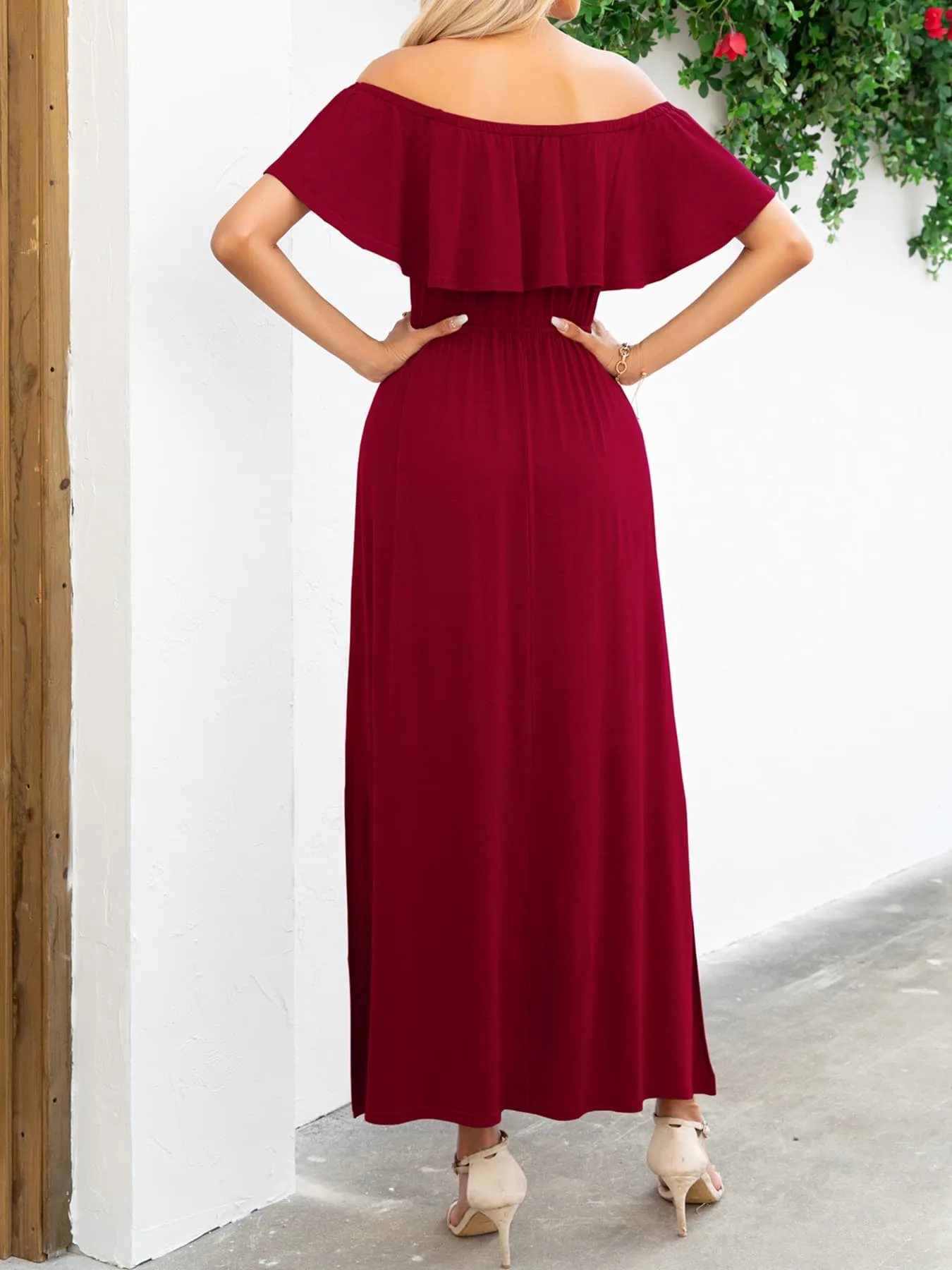 Classy Off-Shoulder Slit Resort Vacay Maxi Dress