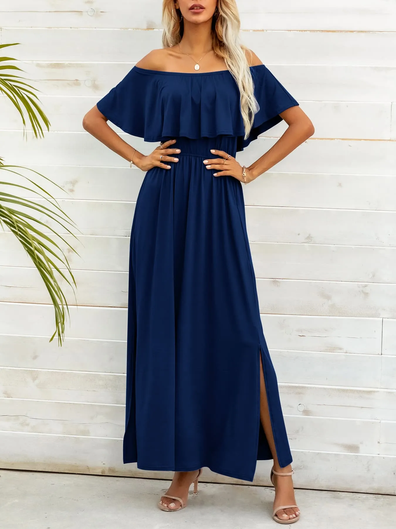 Classy Off-Shoulder Slit Resort Vacay Maxi Dress