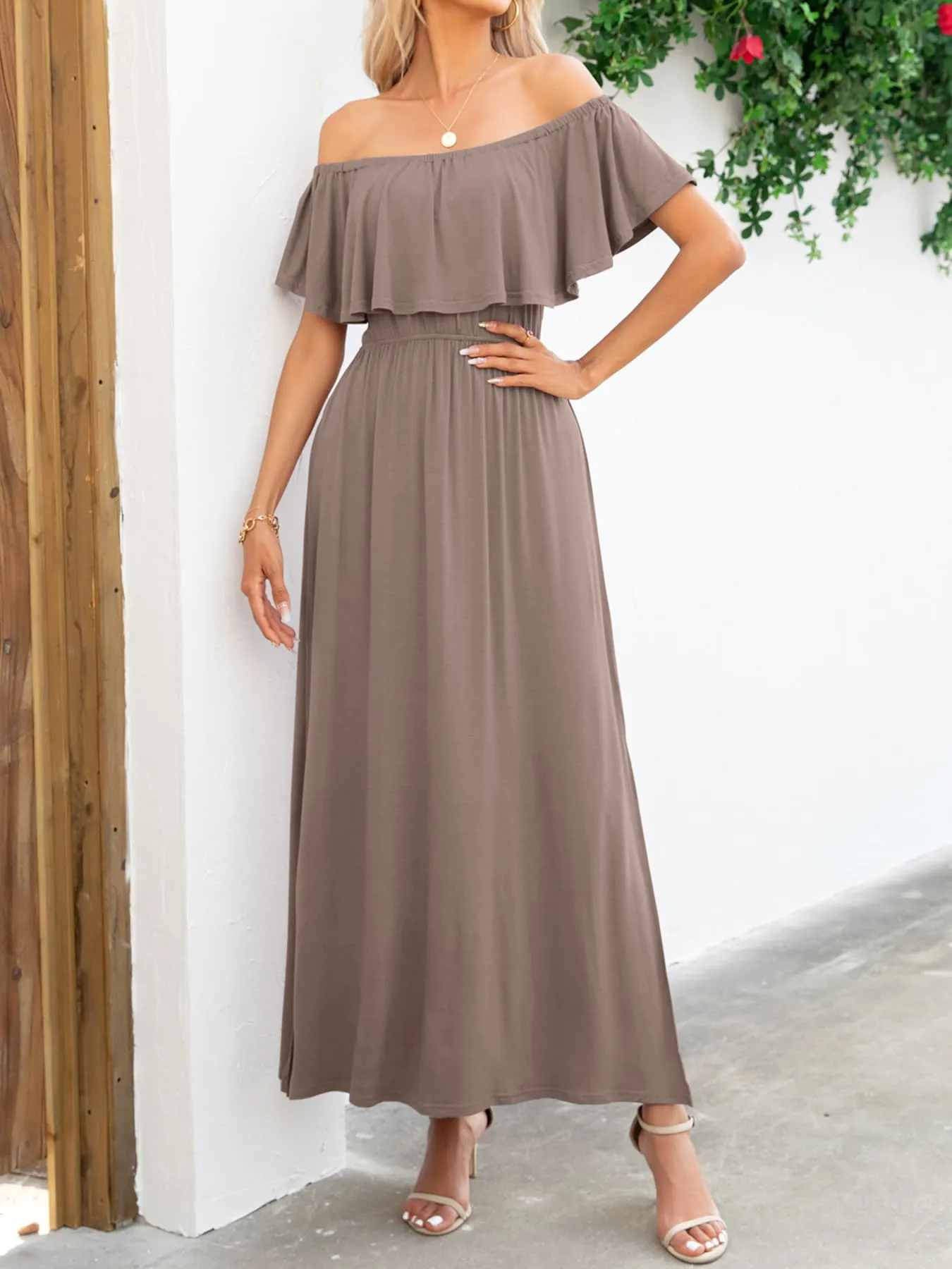 Classy Off-Shoulder Slit Resort Vacay Maxi Dress