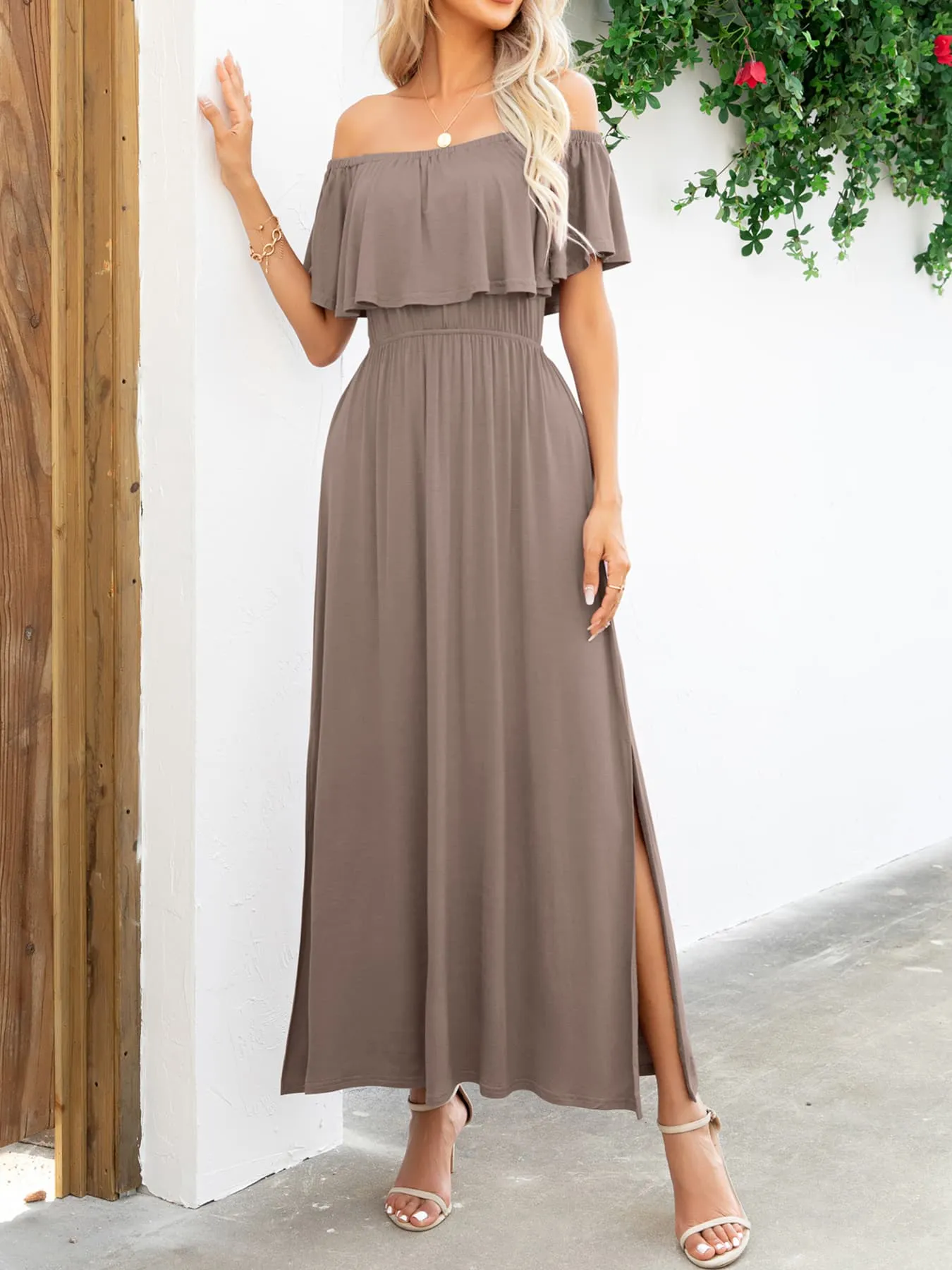 Classy Off-Shoulder Slit Resort Vacay Maxi Dress