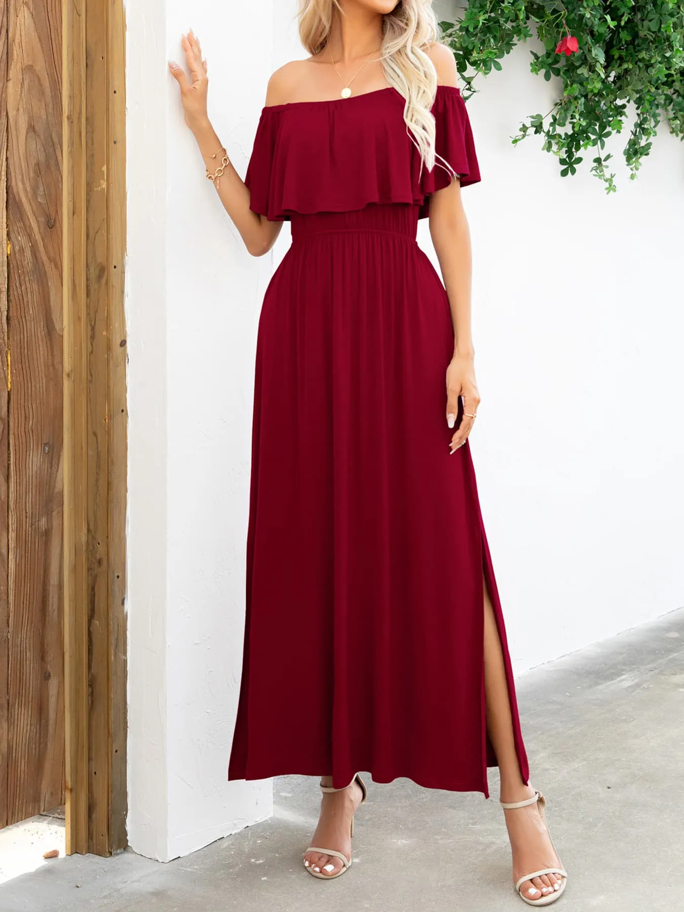 Classy Off-Shoulder Slit Resort Vacay Maxi Dress