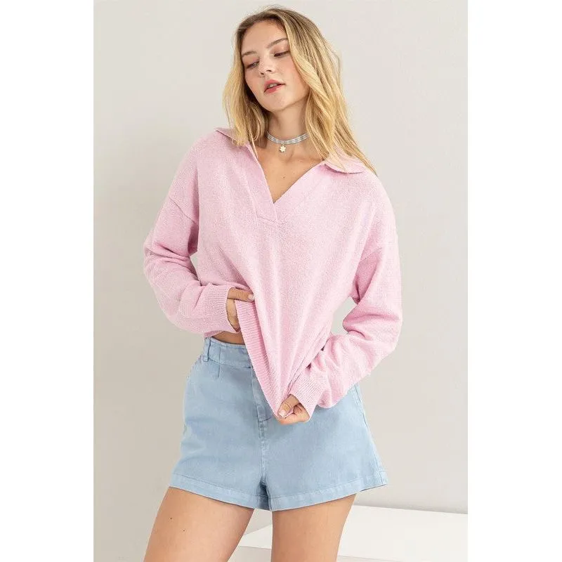 Collared Drop Shoulder Sweater Top