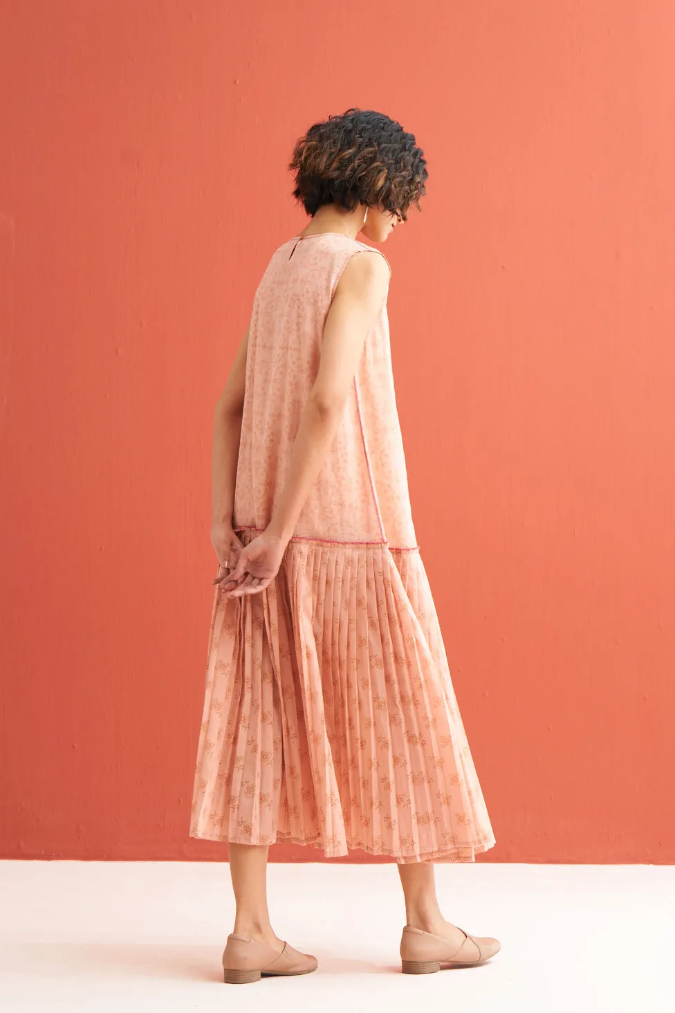 Coral Pleated Hem Dress