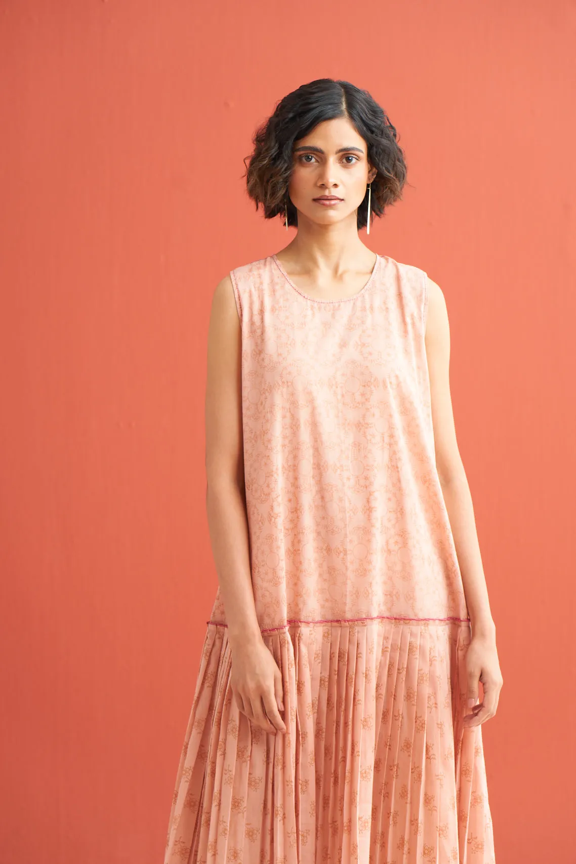 Coral Pleated Hem Dress