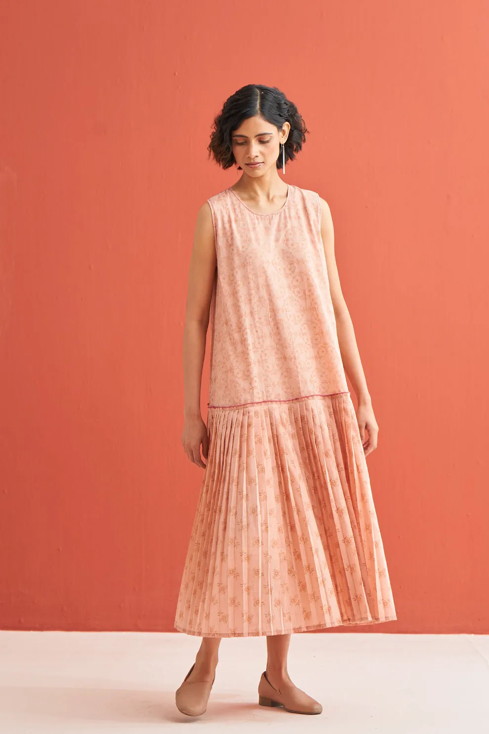 Coral Pleated Hem Dress