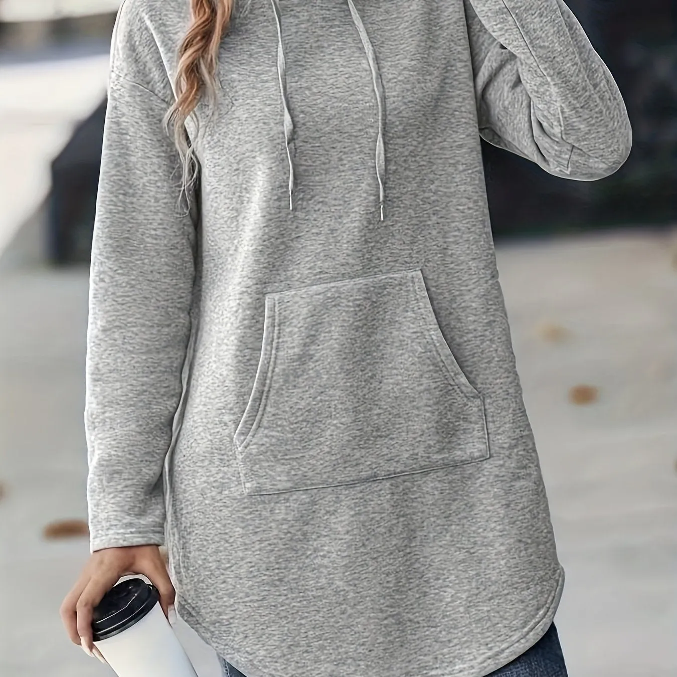 Cozy Drop Shoulder Hoodie - Soft Casual Long Sleeve Drawstring Sweatshirt with Spacious Kangaroo Pocket - Women's Comfortable Everyday Wear