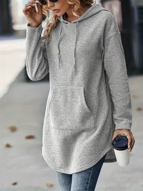 Cozy Drop Shoulder Hoodie - Soft Casual Long Sleeve Drawstring Sweatshirt with Spacious Kangaroo Pocket - Women's Comfortable Everyday Wear