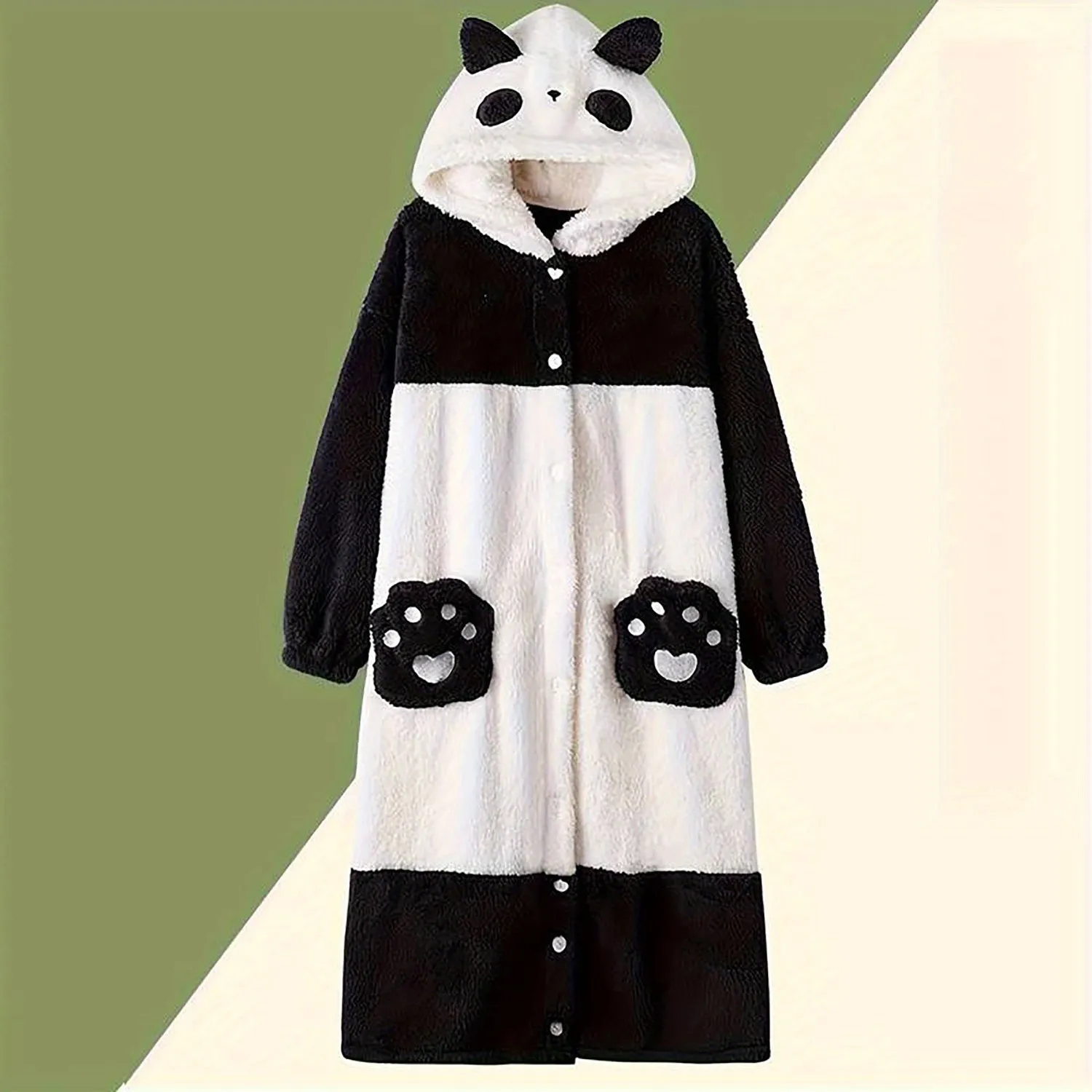 Cozy Panda Cartoon Wearable Blanket - Soft Flannel Hoodie with Sleeves, Thick Long Robe for Autumn/Winter Home Comfort