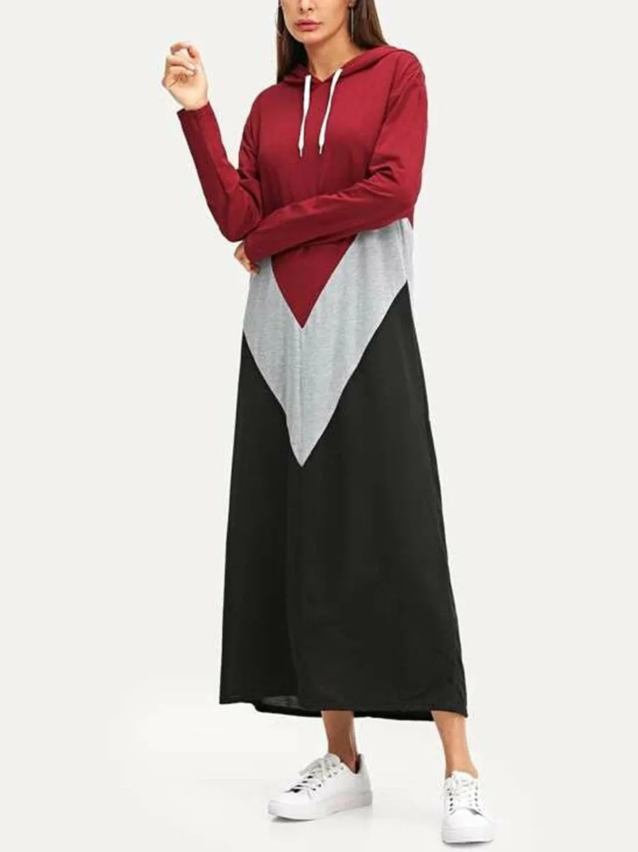 Cut & Sew Hoodie Maxi Sweatshirt Dress