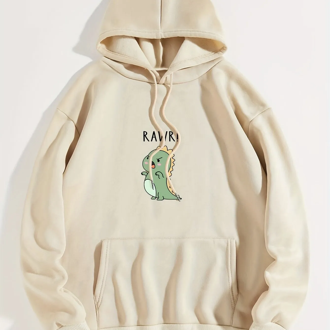 Cute Cartoon Dinosaur Print Hoodie, Drawstring Casual Hooded Sweatshirt For Winter & Fall, Women's Clothing