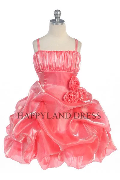 D3121 Satin with Organza Pinched and Puffed Dress (6 Diff. Colors)