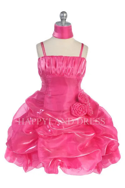 D3121 Satin with Organza Pinched and Puffed Dress (6 Diff. Colors)