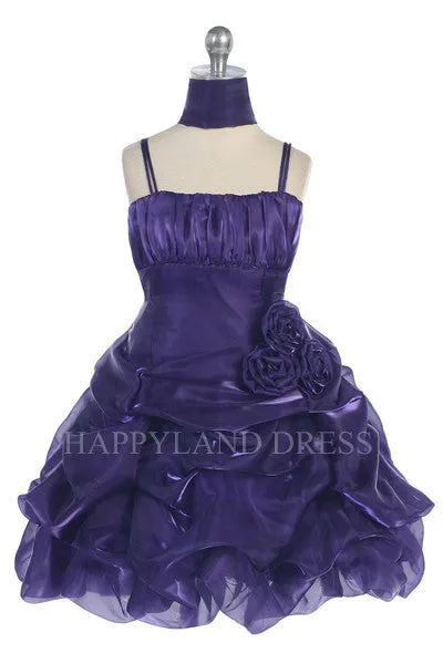 D3121 Satin with Organza Pinched and Puffed Dress (6 Diff. Colors)