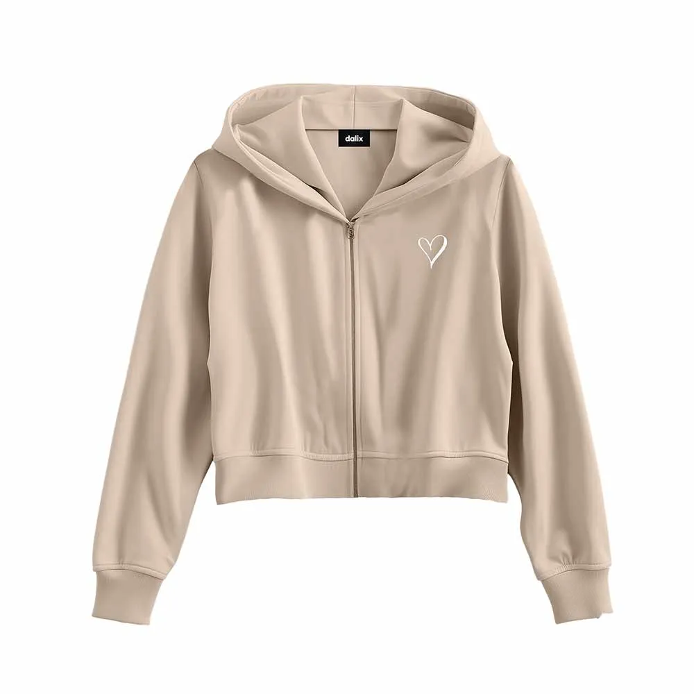 Dalix Heart Cropped Zip Hoodie