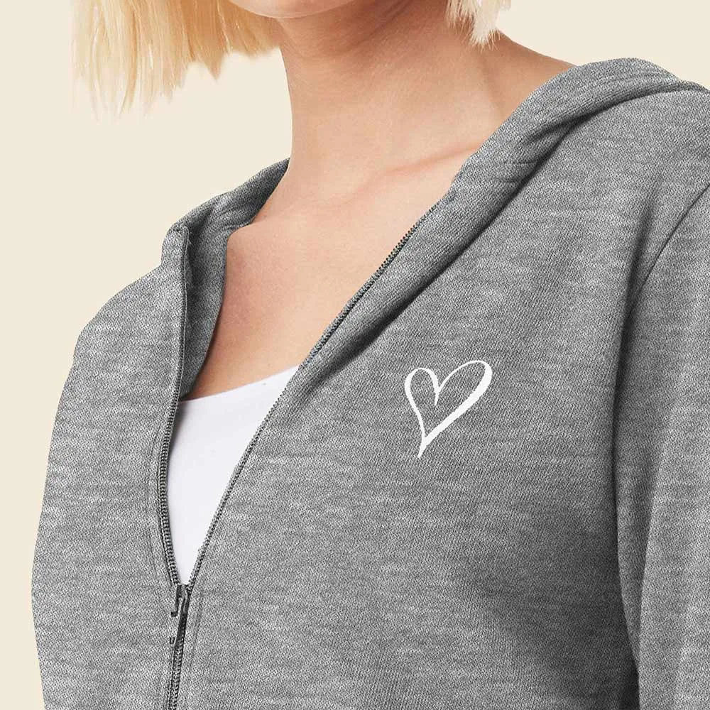 Dalix Heart Cropped Zip Hoodie