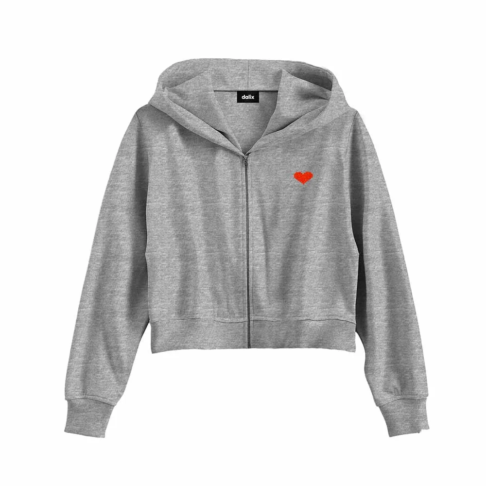 Dalix Pixel Heart Cropped Zip Hoodie