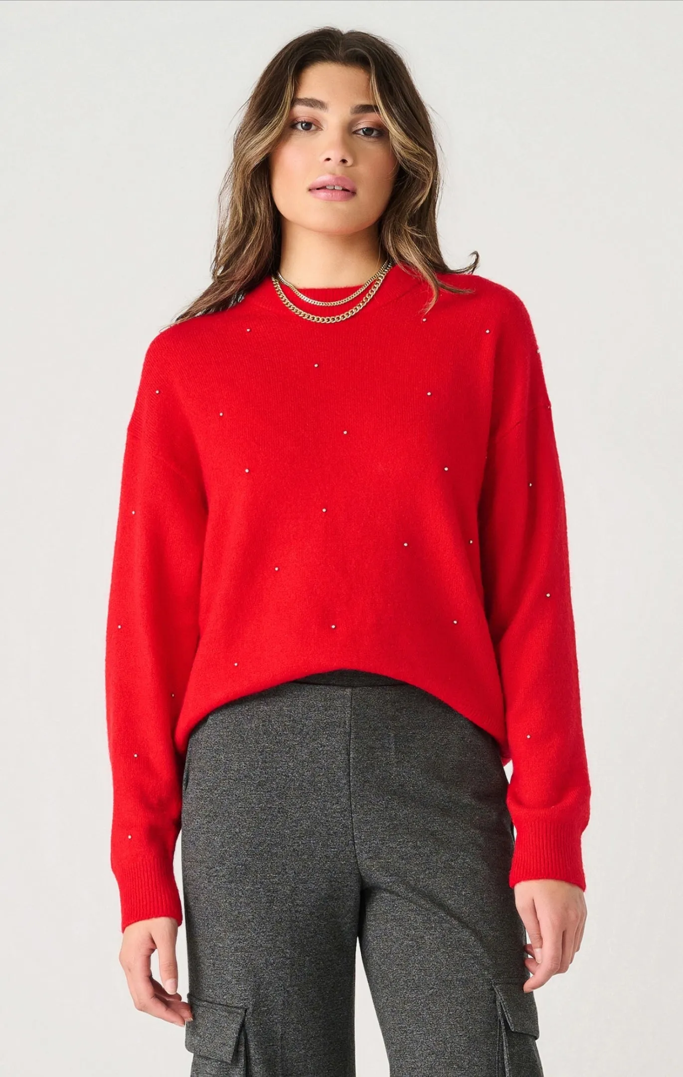 Dex Silver Pearl Sweater Cherry Red