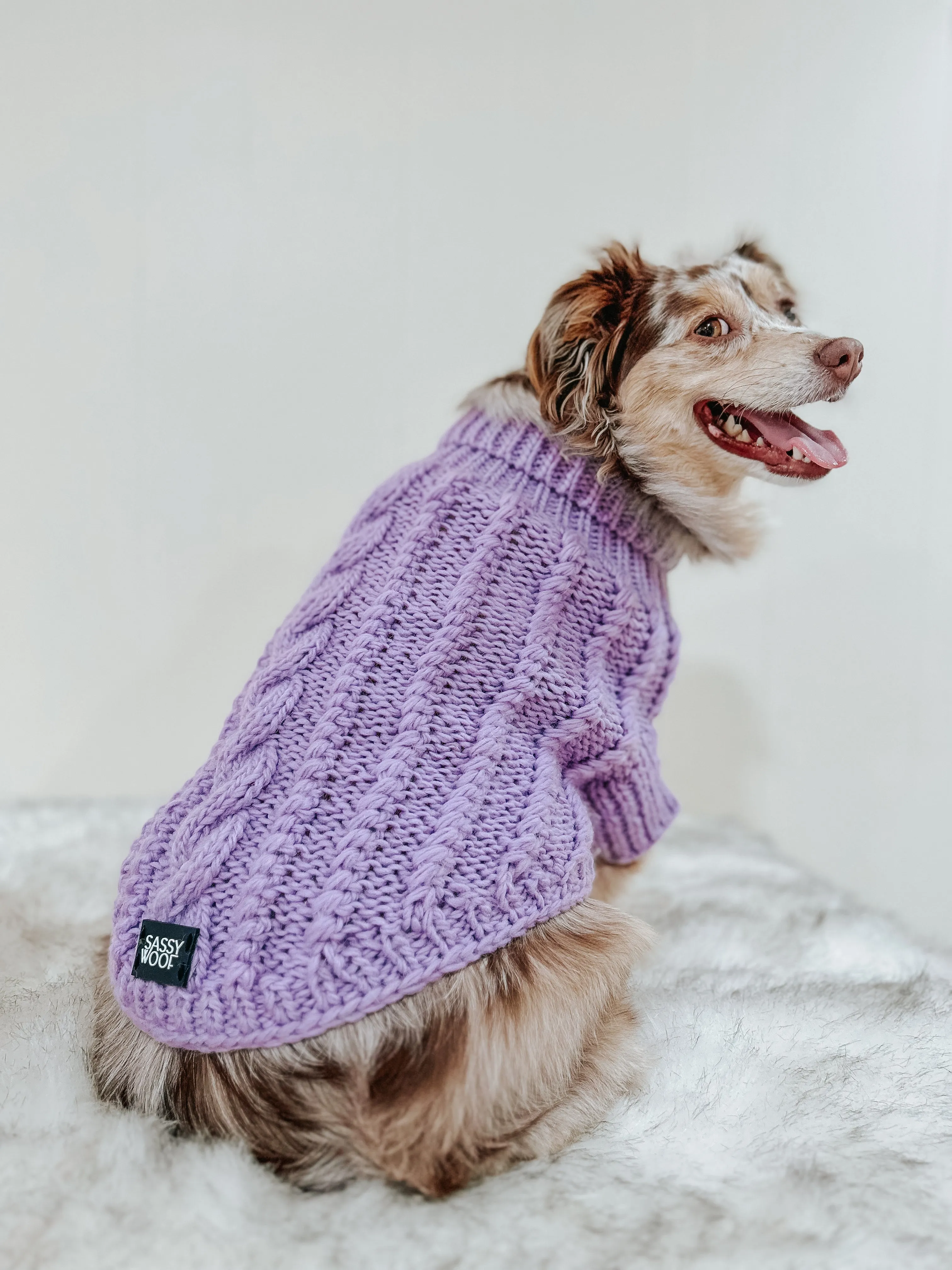 Dog Cable Knit Sweater - Lavender