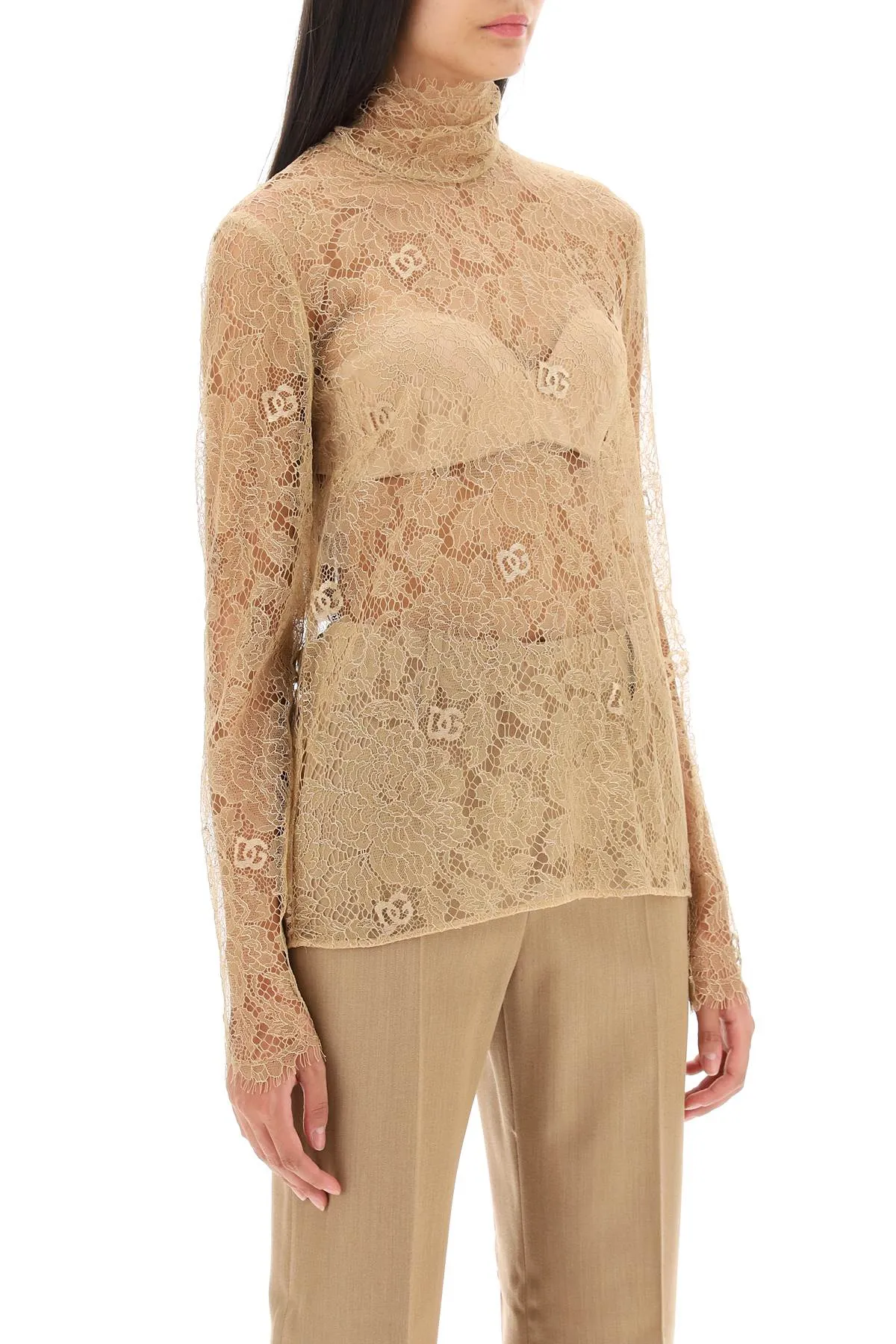 Dolce & Gabbana Blouse In Logoed Floral Lace