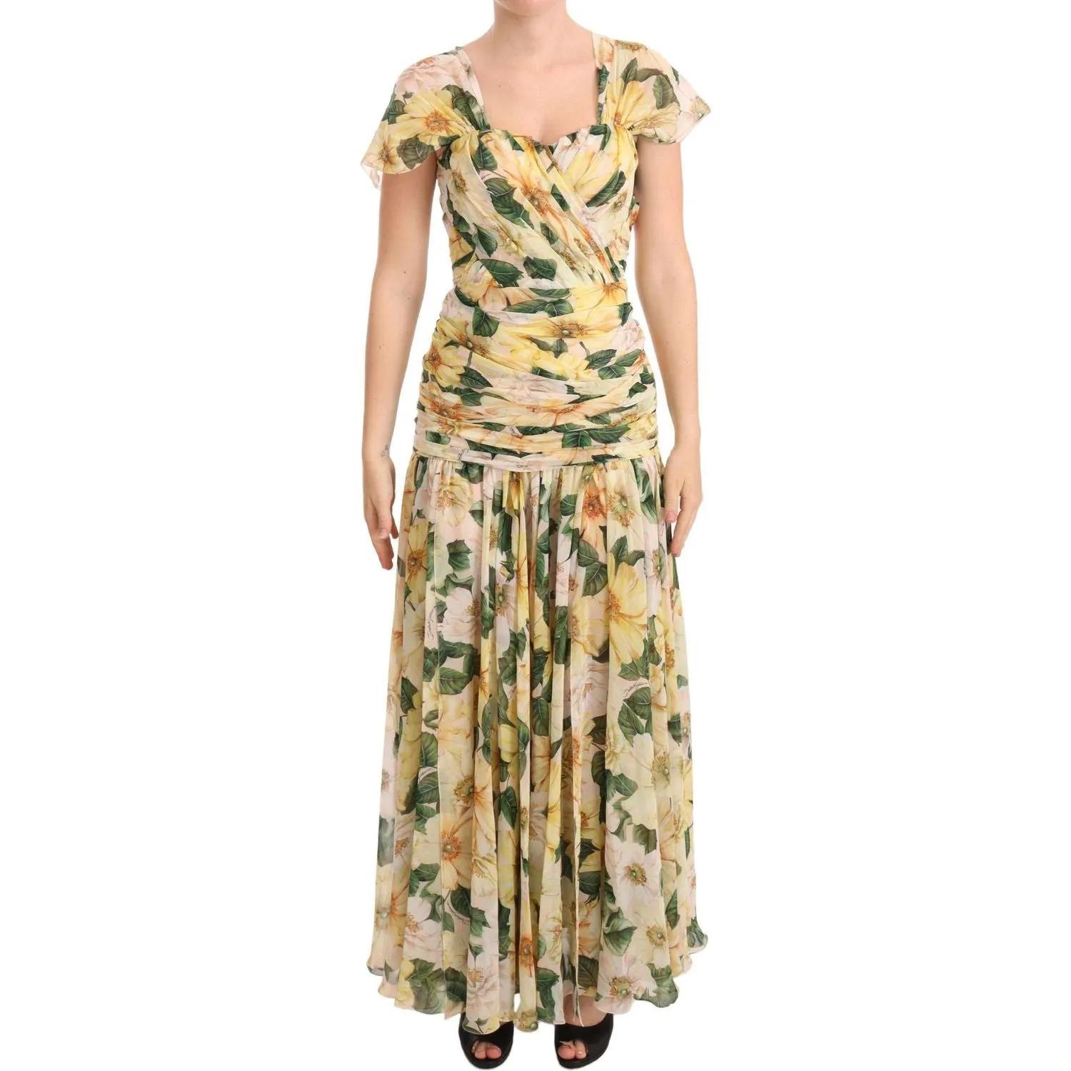 Dolce & Gabbana Floral Elegance Silk Pleated Maxi Dress