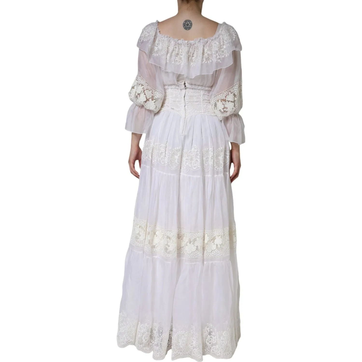 Dolce & Gabbana White Floral Lace Corset Cotton Maxi Dress