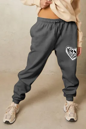 Drawstring Heart Graphic Long Sweatpants