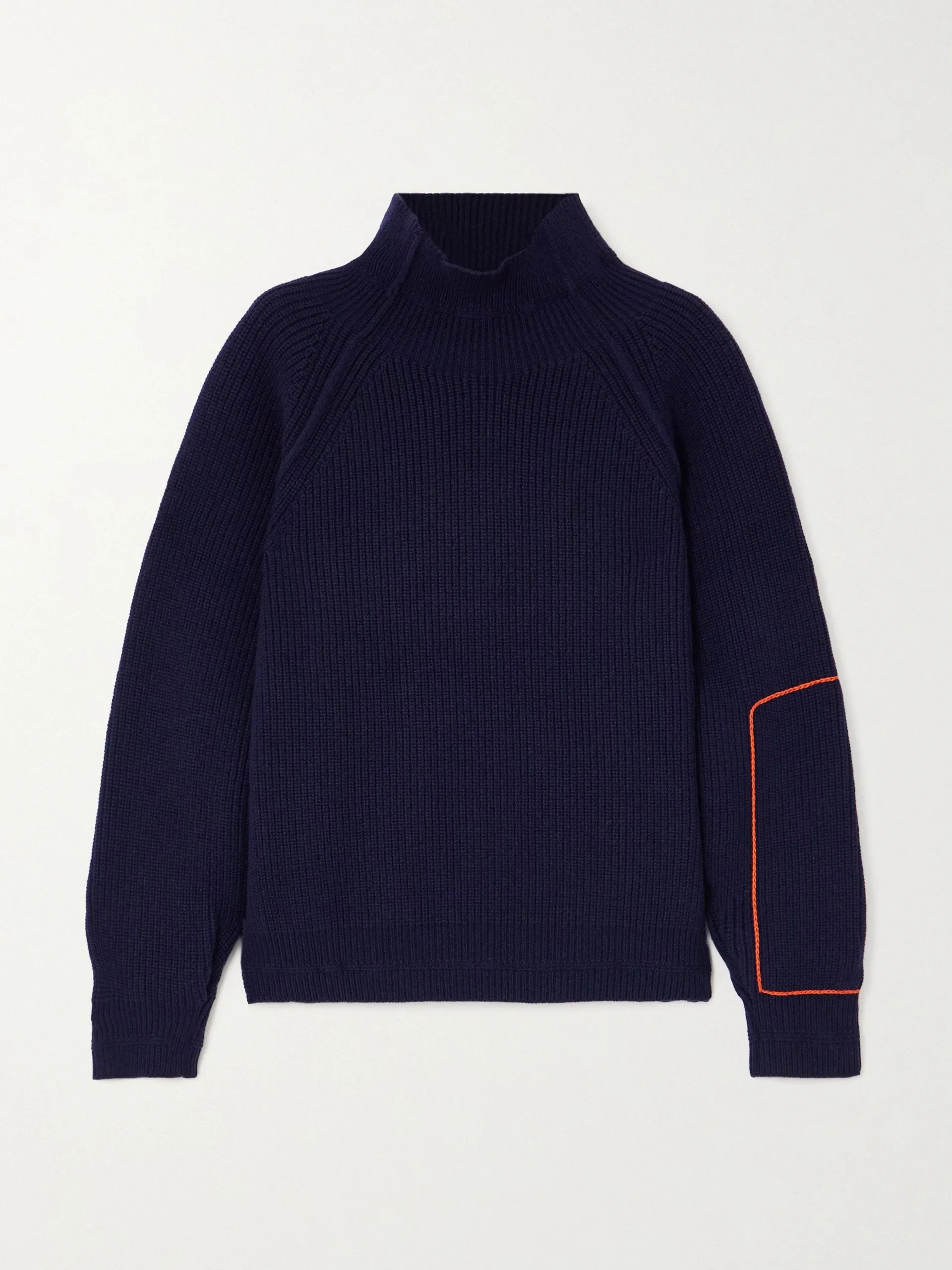 Embroidred ribbed wool turtleneck sweater