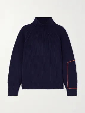 Embroidred ribbed wool turtleneck sweater