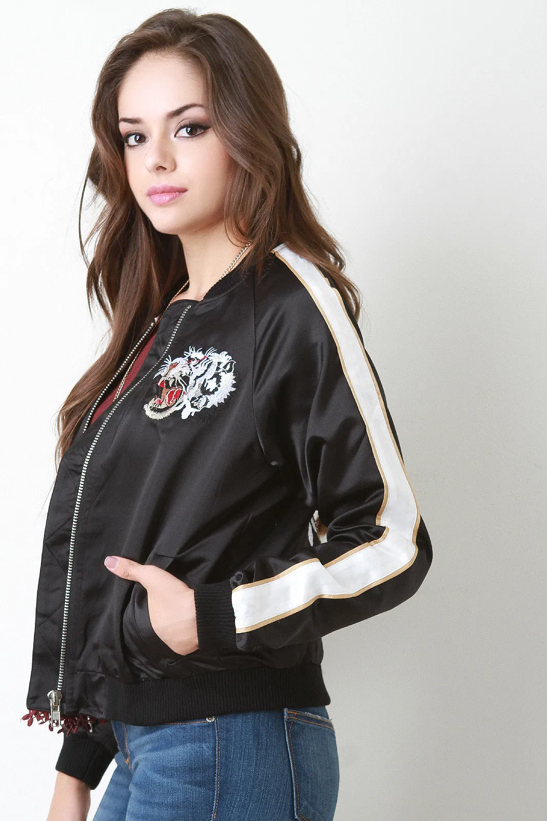 Eye Of The Tiger Embroidered Bomber Jacket