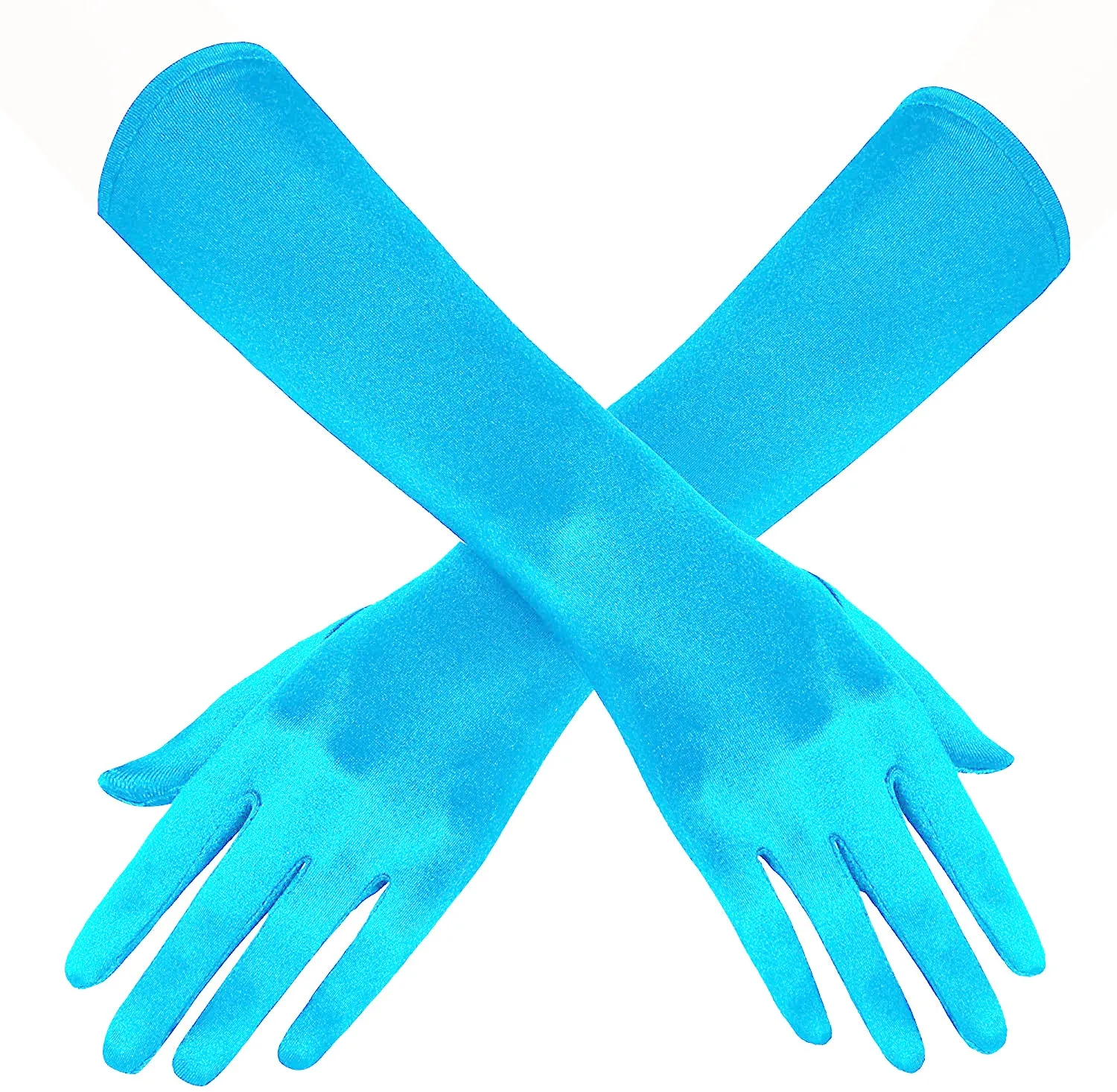 Fancydresswale hand Gloves for women for parties, long colourful satin hand cover 38 cm; Sky Blue