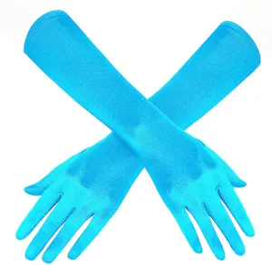 Fancydresswale hand Gloves for women for parties, long colourful satin hand cover 38 cm; Sky Blue