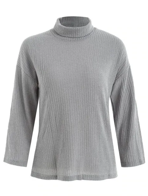 Fashion Shoulder Turtleneck Pullover Sweater