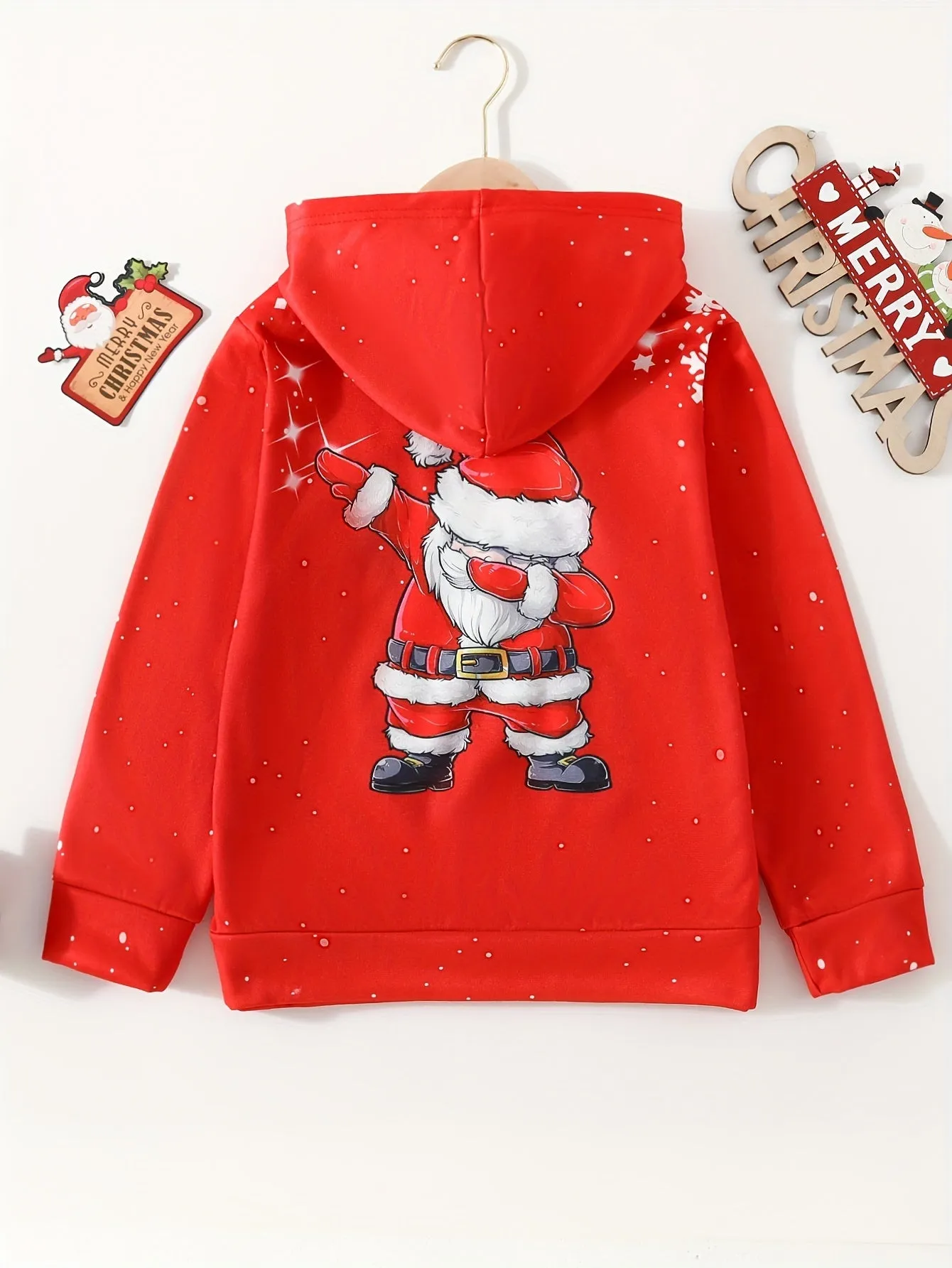 Festive Kids' Dancing Santa Hoodie - Christmas Casual Hooded Long Sleeve Top for Boys - Novelty Winter Clothing, Perfect Gift for Fall and Winter Season