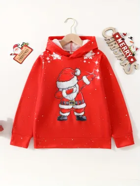 Festive Kids' Dancing Santa Hoodie - Christmas Casual Hooded Long Sleeve Top for Boys - Novelty Winter Clothing, Perfect Gift for Fall and Winter Season