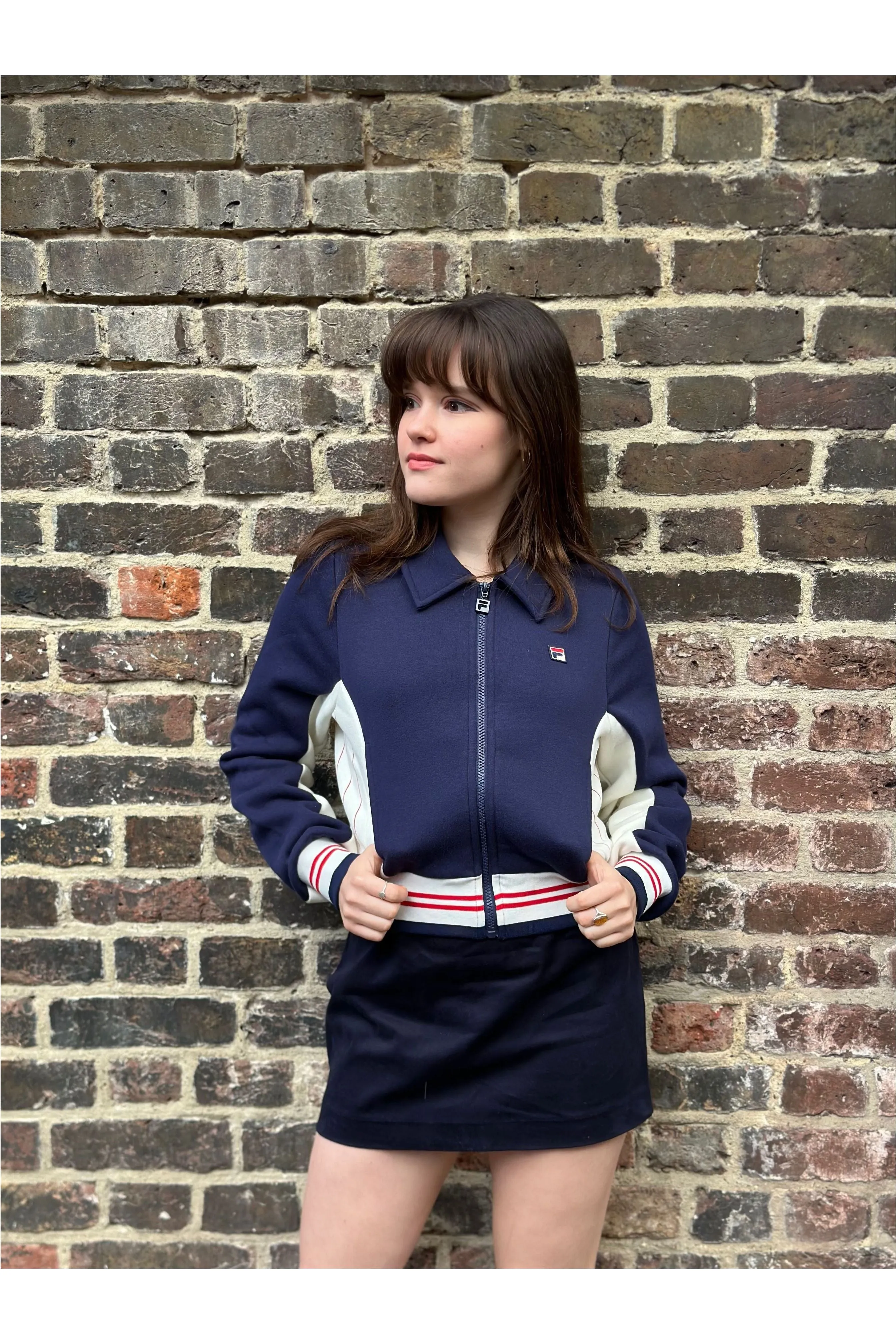 Fila Vintage - Women's Harper Cropped Zip Up Navy / Gardenia / Red - Track Top