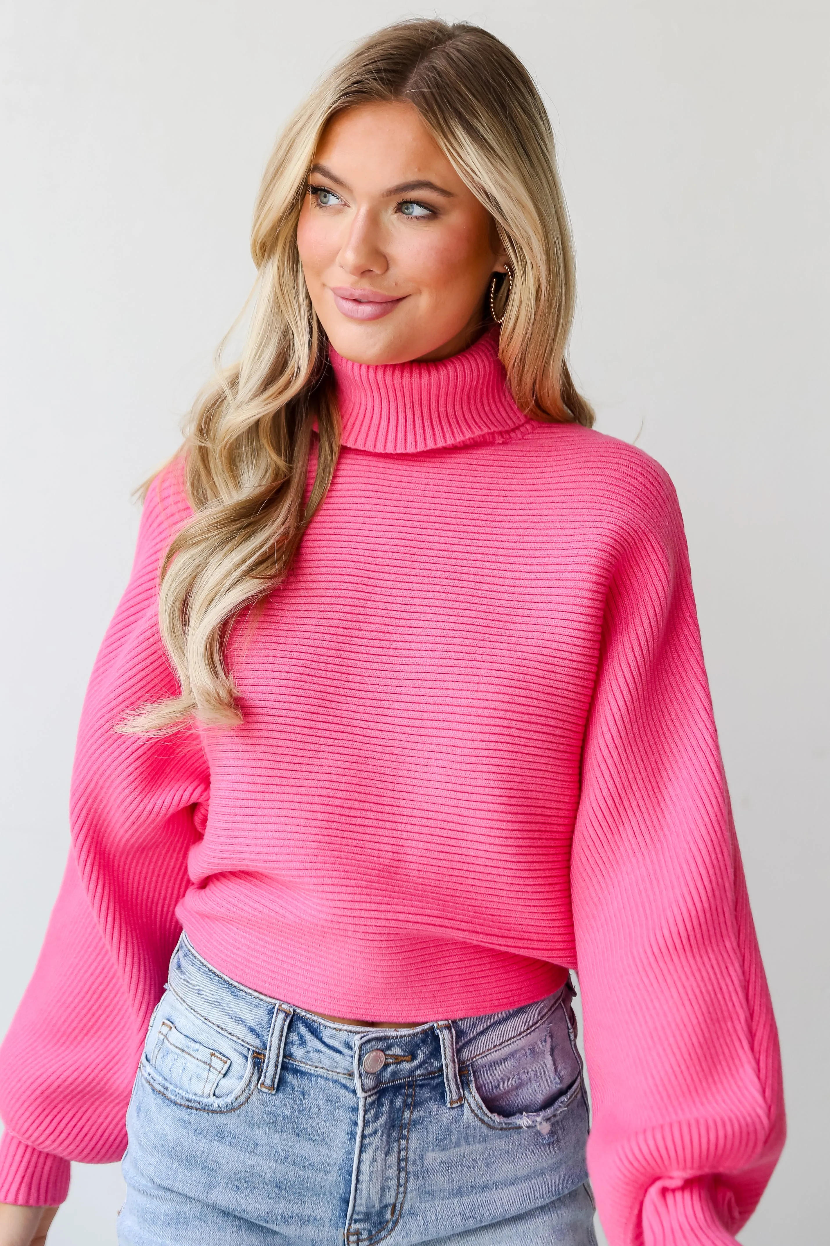 FINAL SALE - Cutely Charming Pink Ribbed Turtleneck Sweater