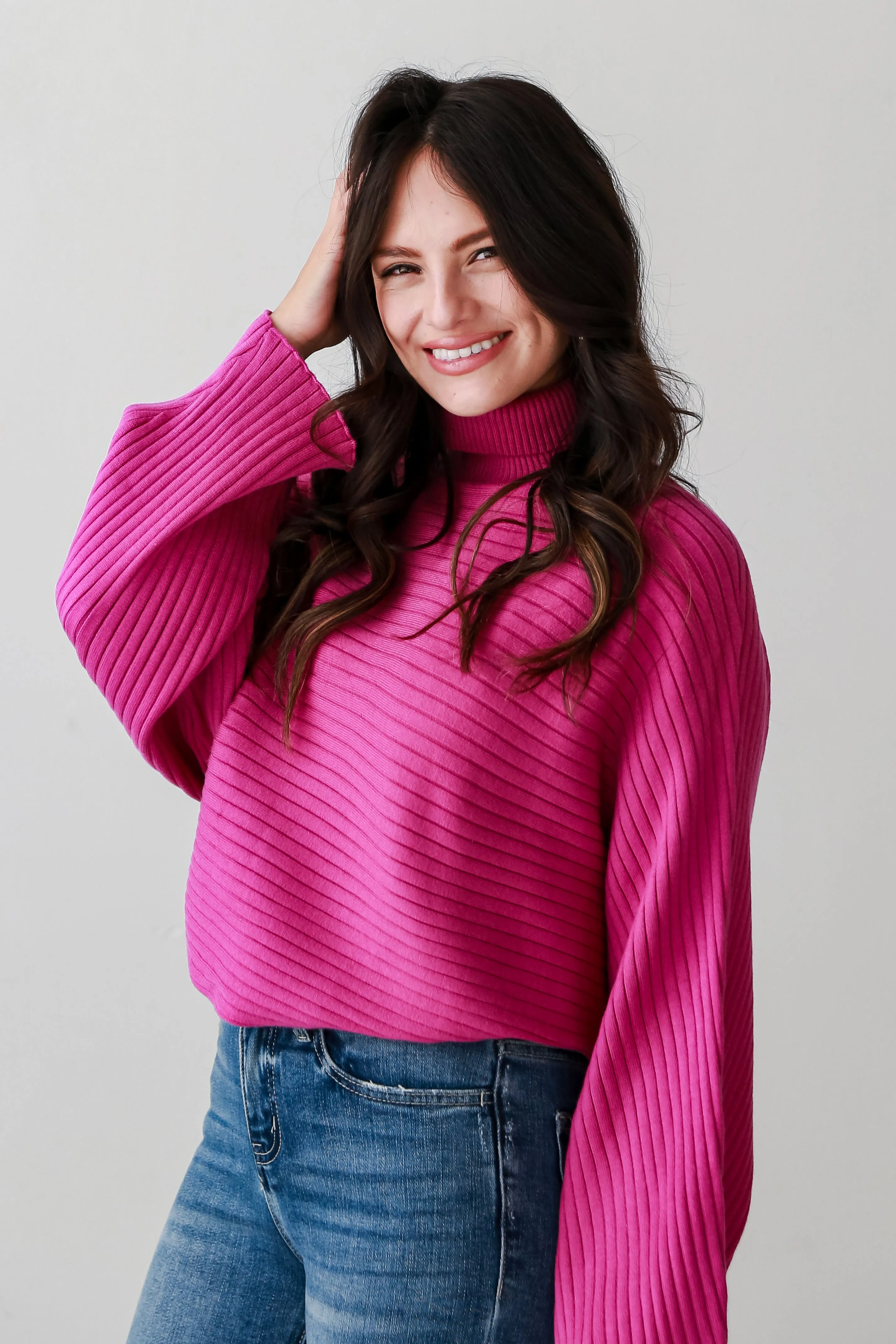 FINAL SALE - Posh Favorite Fuchsia Ribbed Turtleneck Sweater