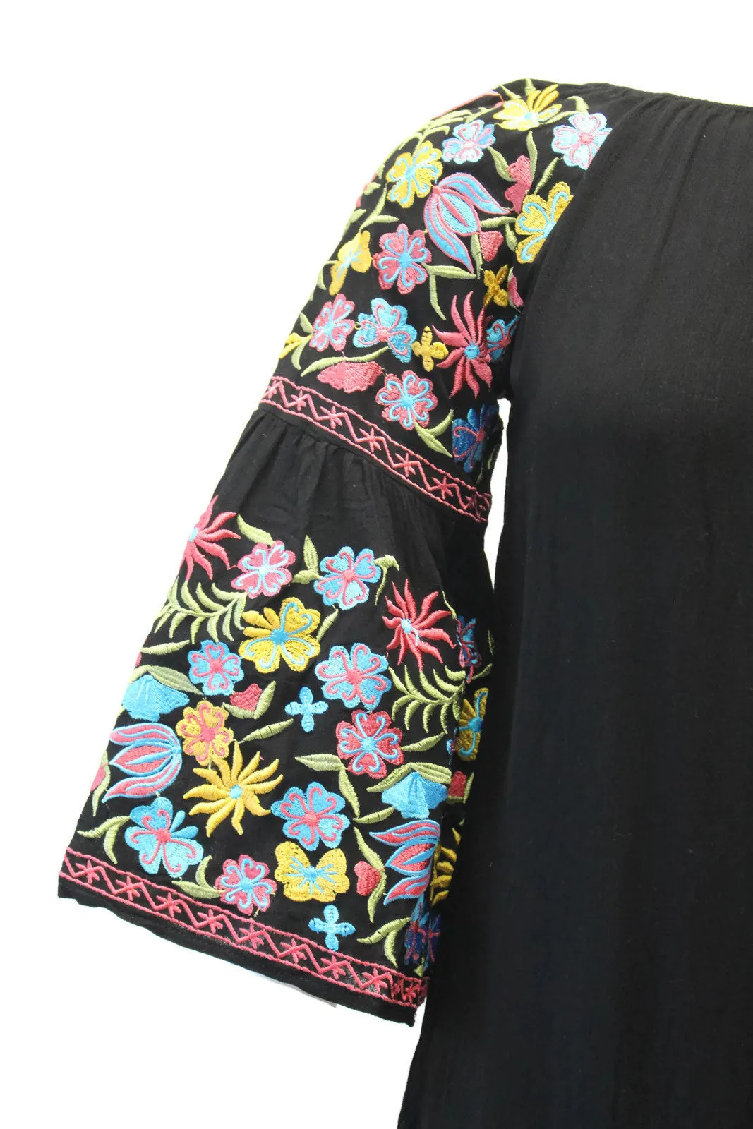 Floral Embroidered Off The Shoulder Dress, Black