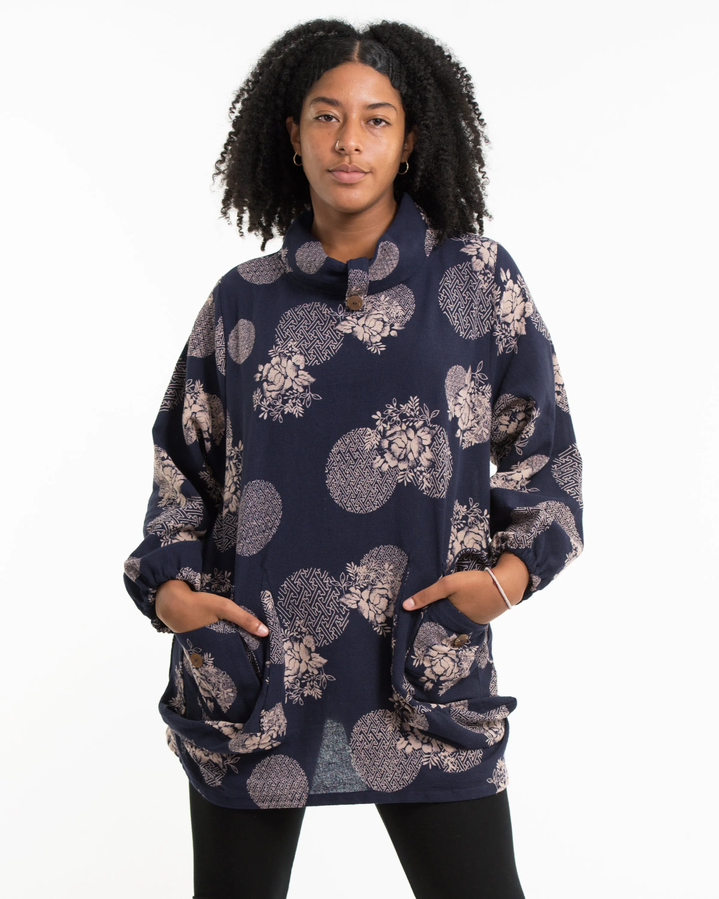 Floral Non-Stretch Thai Cotton Pullover in Blue