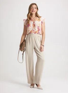 Floral Ruffled Blouse & Wide Leg Cargo Pants