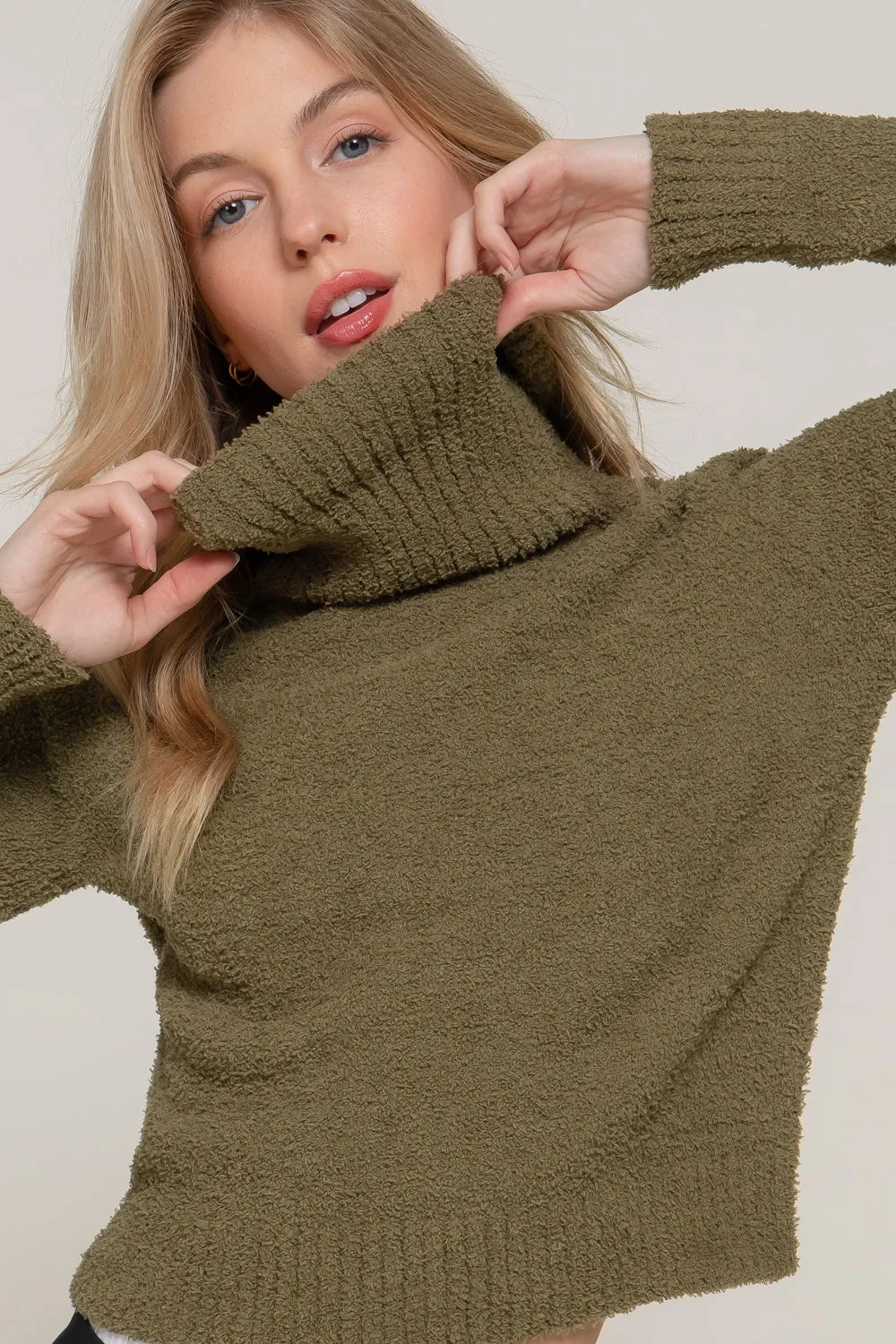 Fluffy Fitted Turtleneck Sweater