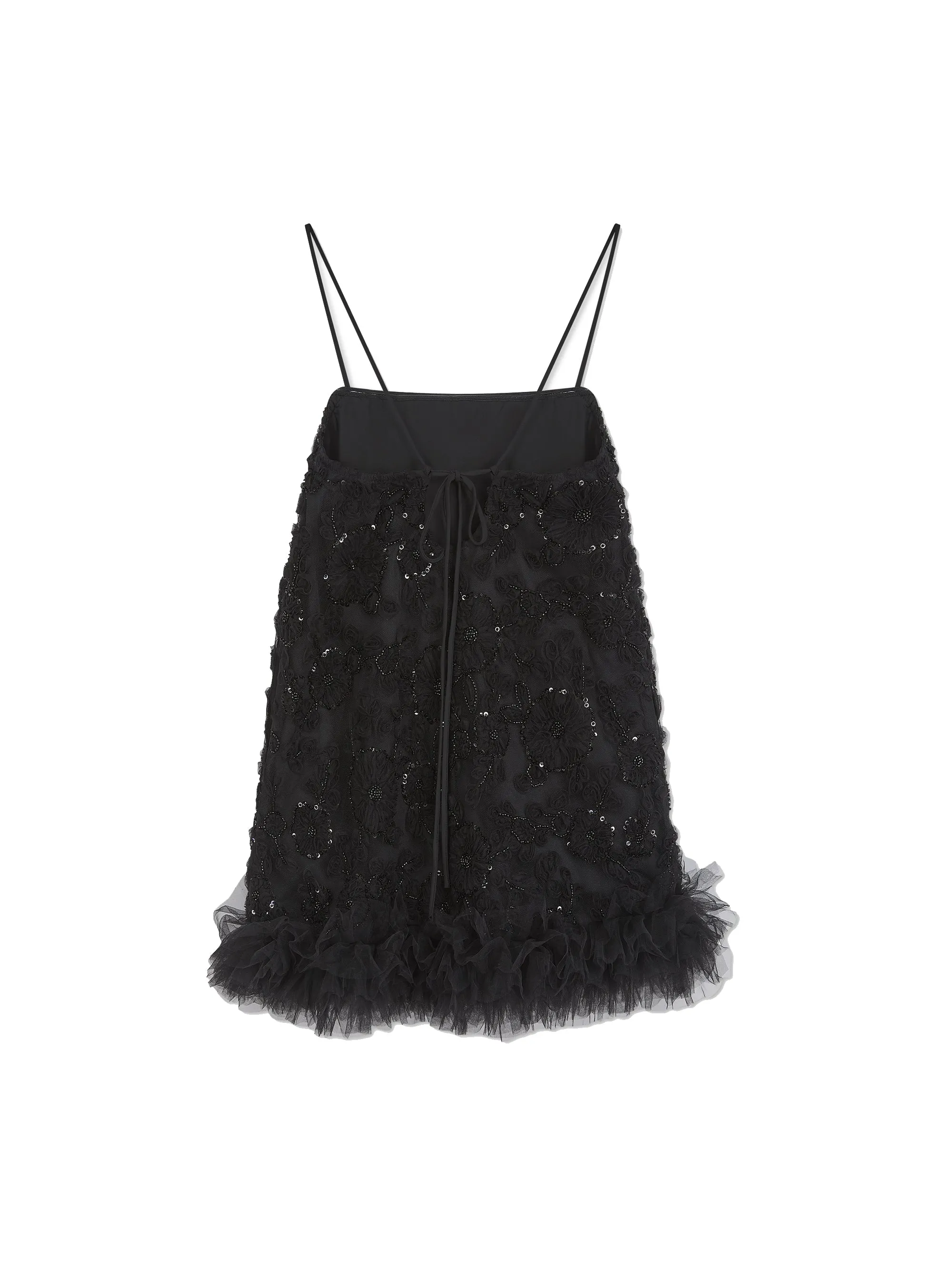 'FROU-FROU' EMBELLISHED SQUARE NECK MINI SLIP DRESS BLACK