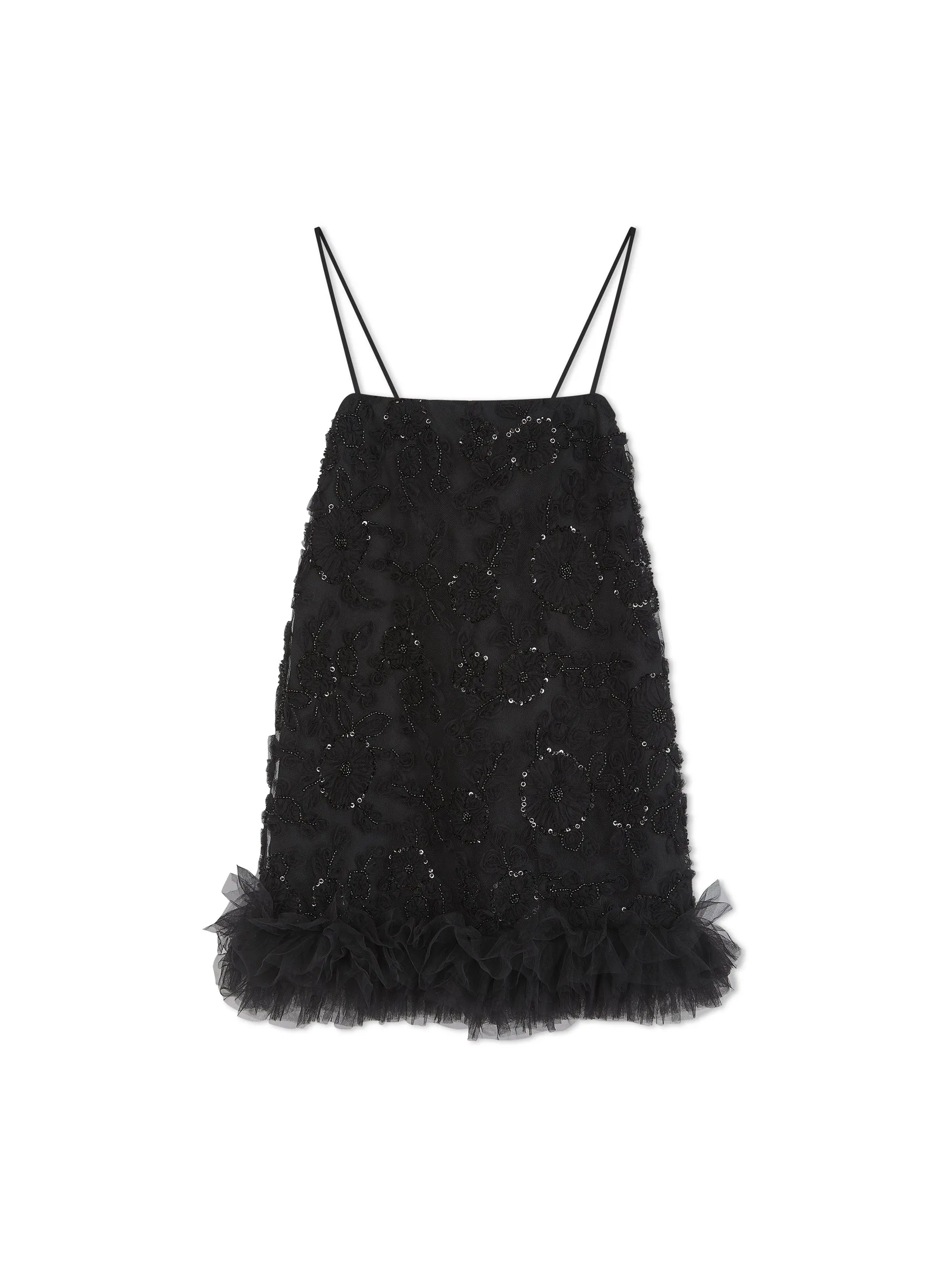 'FROU-FROU' EMBELLISHED SQUARE NECK MINI SLIP DRESS BLACK