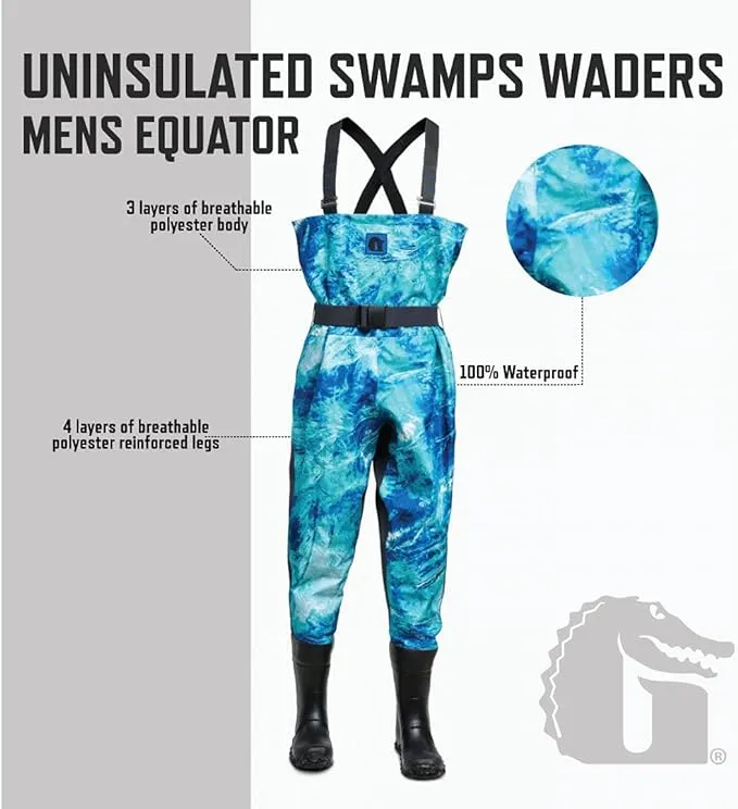 Gator Waders Mens Swamp Off-Road Uninsulated Waders, Mossy Oak Equator, Regular 8 - Mud-Tire Waterproof Boots, Reinforced Legs, Dry Pockets - Quick Adjustable Fit Straps - Enhanced Breathability